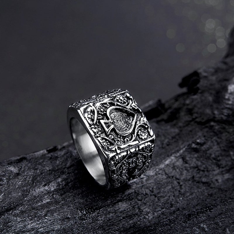 JAJAFOOK Mens Stainless Steel Ring, Poker Spade Ace, Vintage Biker Rings, Black Silver Size 6 7 8 9 - Image 5